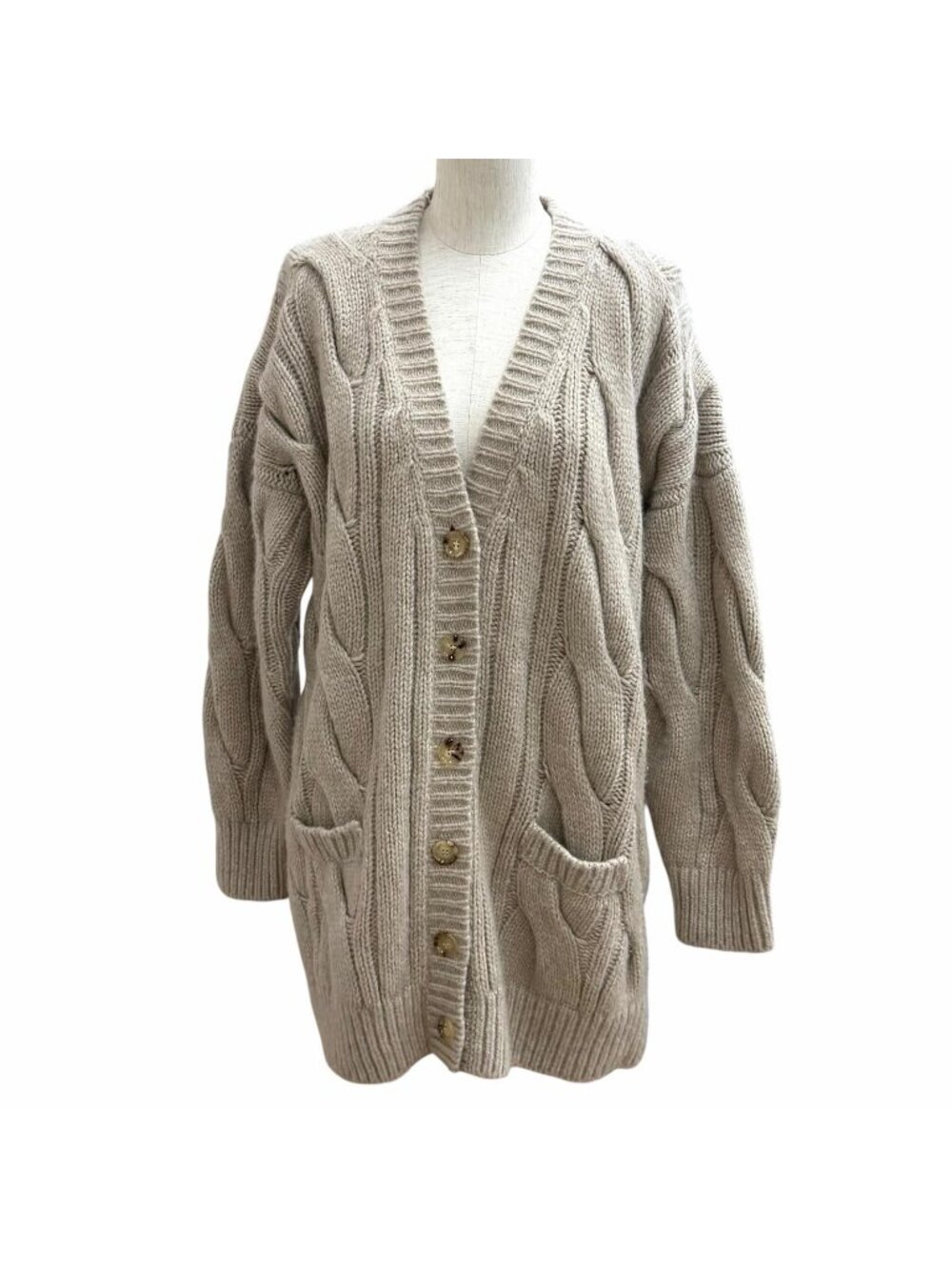 Celine Cashmere Silk Blend Oversize Logo Button Cable Knit Cardigan XS
